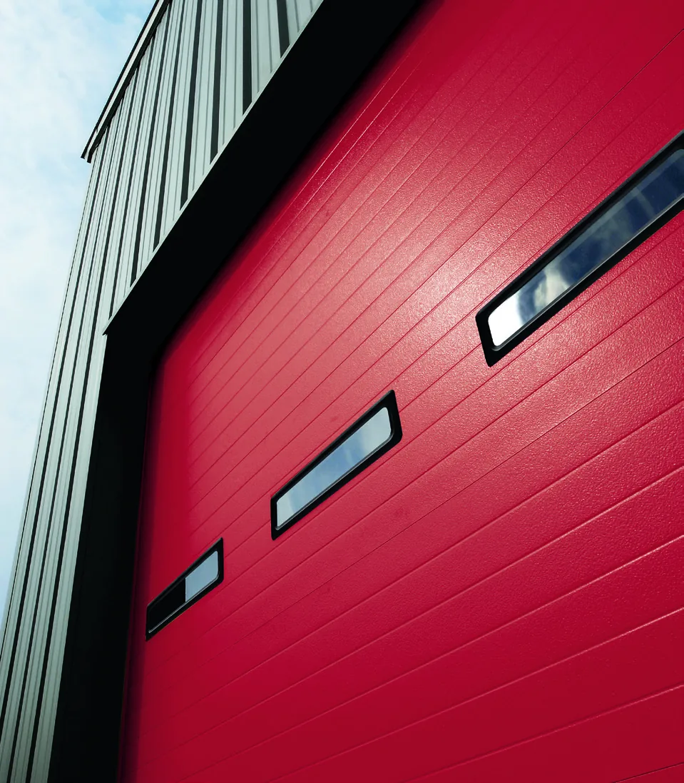 Amarr garage door in bold custom red Color Zone finish