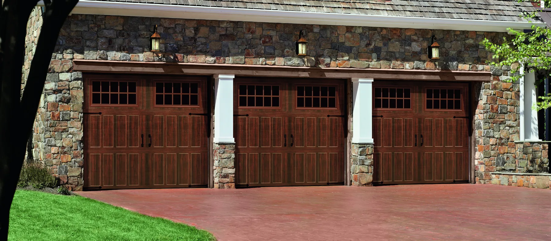 Amarr Classica Northampton garage door in walnut finish