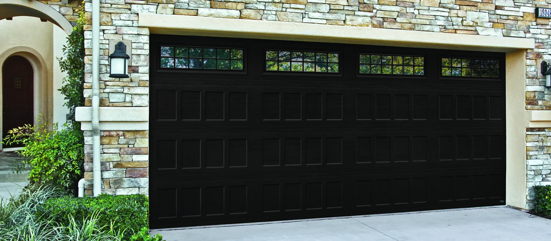 Amarr Hillcrest recessed panel garage door in black