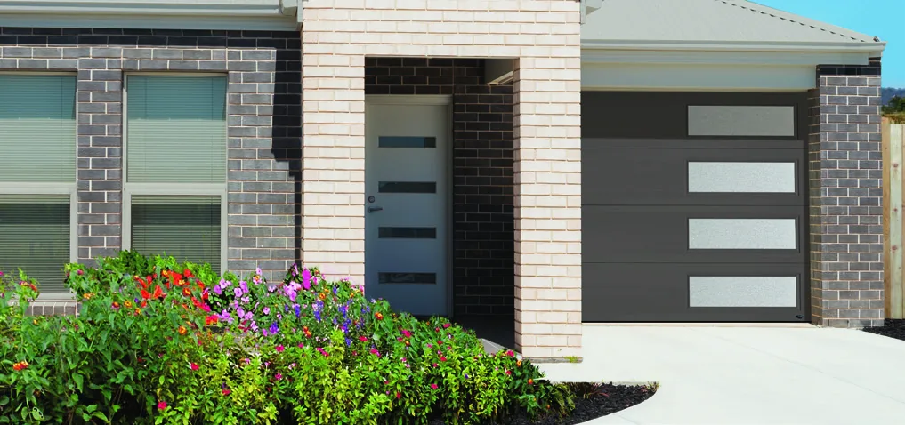 Amarr Lincoln flush panel garage door in charcoal gray
