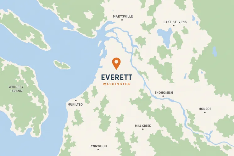 Map of Everett, WA service area