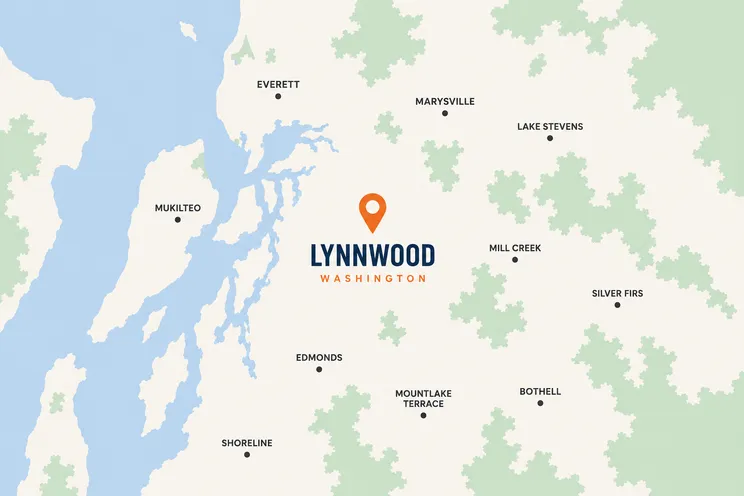 Map of Lynnwood, WA and surrounding service area